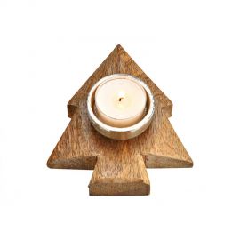Dřevěný svícen na čajovou svíčku - mangové dřevo - stromeček