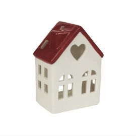 Keramický domeček na svíčku s červenou střechou - 9,5 x 6,5 cm