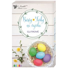 Barvy na vajíčka gelové glitrové, 5 ks, rukavice
