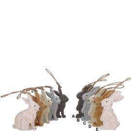 Dřevěný králíček na zavěšení - 5 barev, 7 x 12,5 cm