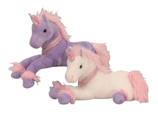 Plyšová hračka - ležící jednorožec fialová barva
