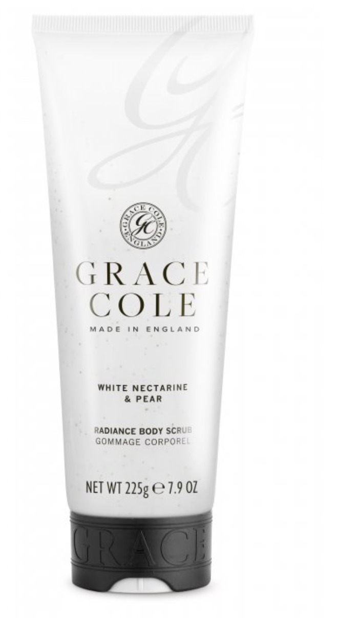 Grace Cole Pečující tělový peeling - Bílá nektarinka a hruška, 225g