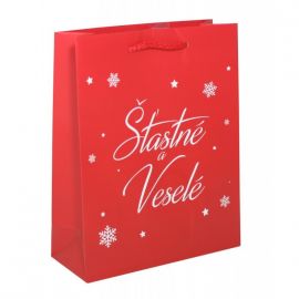 Vánoční dárková taška velká - Šťastné a Veselé - červená