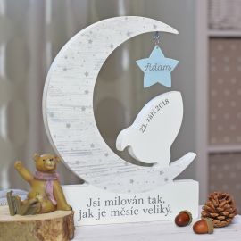 Dekorace - Měsíček s raketou (na míru)