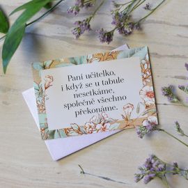 Dárková kartička s obálkou pro paní učitelku