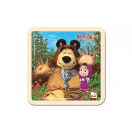 Skládačka Puzzle dřevo Máša a Medvěd s myškou 4ks 15x15cm 12m+