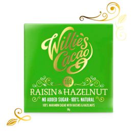 Willie's Cacao100% čokoláda bez přidaného cukru s rozinkami a ořechy, 50g