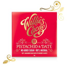 Willie's Cacao100% čokoláda bez přidaného cukru s pistáciemi a datlemi, 50g