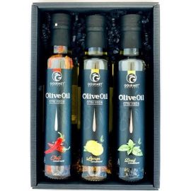Gourmet Partners Triáda olivových olejů s příchutí: bazalka, citron, chilli 3x250ml.