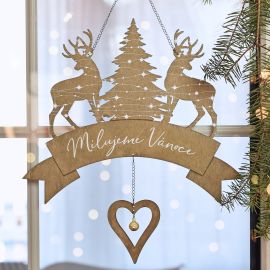 Závěsná dekorace s jeleny a rolničkou - Milujeme Vánoce