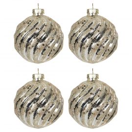 Skleněné vánoční baňky - stříbrné se zlatým třpytem 4ks