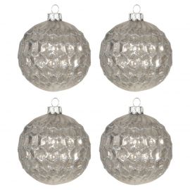 Skleněné vánoční baňky - perlová se stříbrným lemováním 4ks