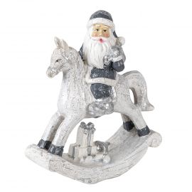 Vánoční dekorace - Santa na houpacím koňovi stříbrná