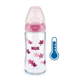 Skleněná kojenecká láhev NUK FC s kontrolou teploty 240 ml růžová