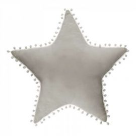 Polštář ve tvaru hvězdy s pompomy - šedý