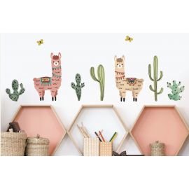 Samolepka na zeď lamy a kaktusy 24 x 42 cm