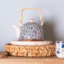 Keramická čajová konvice - modrá - 18x14x12cm
