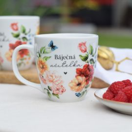 Porcelánový hrnek s květy - Báječná učitelka