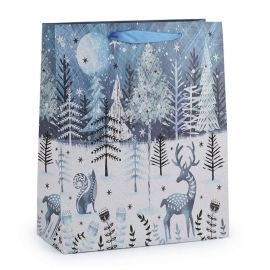 Dárková taška vánoční s glitry - modrá