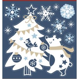 Vánoční samolepka s glitry 18 x 23 cm, lední medvěd a stromek