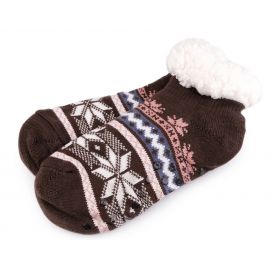 Dámské ponožky zimní s protiskluzem, krátké - hnědé