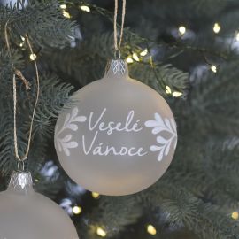 Skleněná baňka s ornamenty - Veselé Vánoce