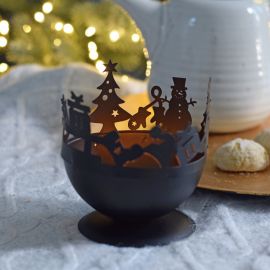 Vánoční kovový svícen - Sněhulák a stromeček
