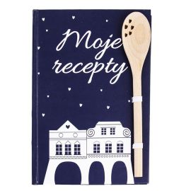 Kniha na recepty s vařečkou  DOMKY modrá