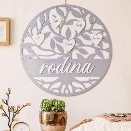 Rodina - strom se srdíčky (šedá)