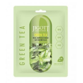 Jigott Green Tea Real Ampoule Mask Zklidňující pleťová maska, 27ml