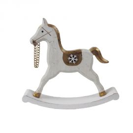 Dekorativní dřevěný kůň - bílá/zlatá