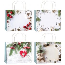 Taška vánoční dárková s glitry L 32 x 26 x 12,7 cm
