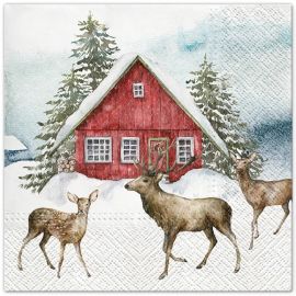 Papírové ubrousky s vánočním motivem, srnky, třívrstvé 33 x 33 cm, 20 ks