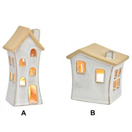 Keramický svícen domeček - bílý, 2 druhy