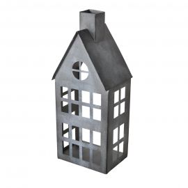 Kovová lucerna - šedý domeček, střední