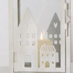 Bílá lucerna s domečky - 2 velikosti