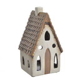 Keramický svícen - domek, 16 cm - krémová/hnědá - kolekce Alborg