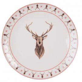 Clayre & Eef vánoční porcelánový talíř s jelem - 26 cm