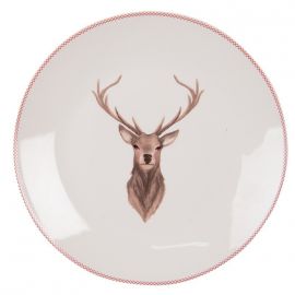 Clayre & Eef porcelánový talíř s jelenem - Ø 20 CM