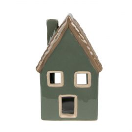 Clayre & Eef porcelánový svícen - zelený domeček, 15 cm
