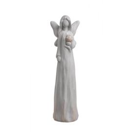 Velký anděl s růží 30 cm - šedá