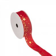 Sametová vánoční stuha - hvězdičky 25mm - 3 barvy