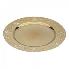 Dekorační vánoční talíř - vločky, zlatý, 33cm