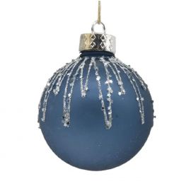 Modrá vánoční baňka s glitry