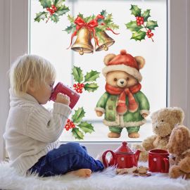 Vánoční samolepka na okno - Vánoční medvídek