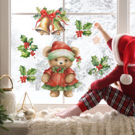 Vánoční samolepka na okno - Vánoční medvědice