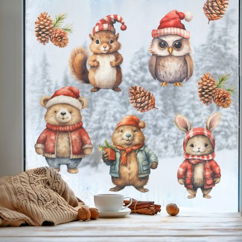 Vánoční samolepka na okno - Vánoce v lese