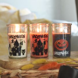 Barevná svíčka ve skle - Halloween, 3 druhy