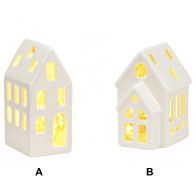 Bílý keramický svícen - domeček, 2 druhy