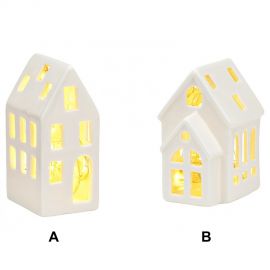 Bílý keramický svícen - domeček, 2 druhy